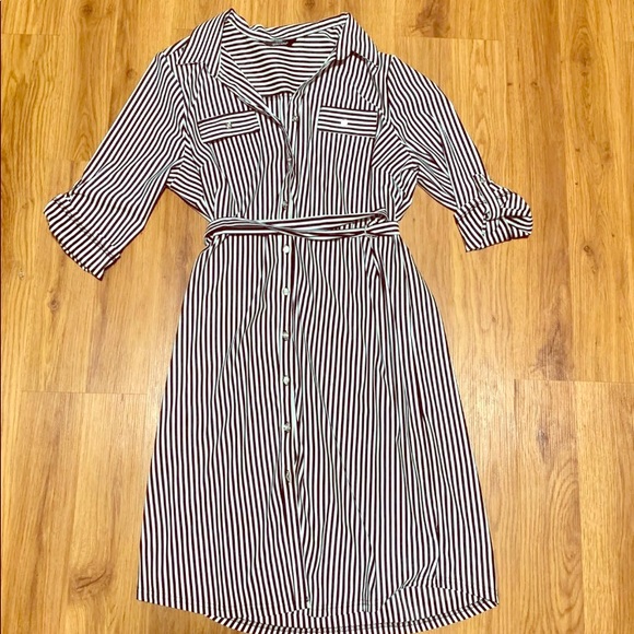 black and white striped button down dress